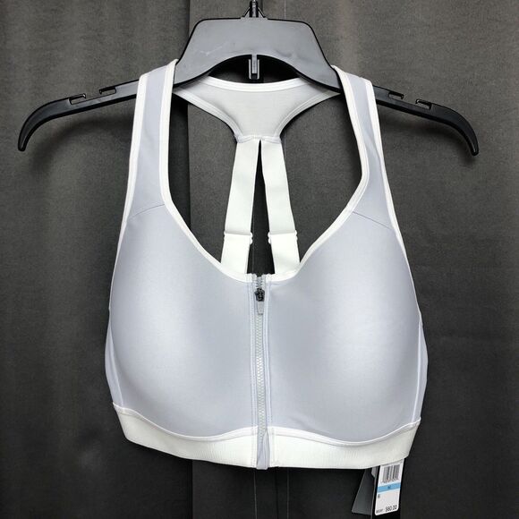 Under Armour UA Silver Gray High Cross Back Zip Sports Bra Women's 38C NWT - Picture 1 of 14